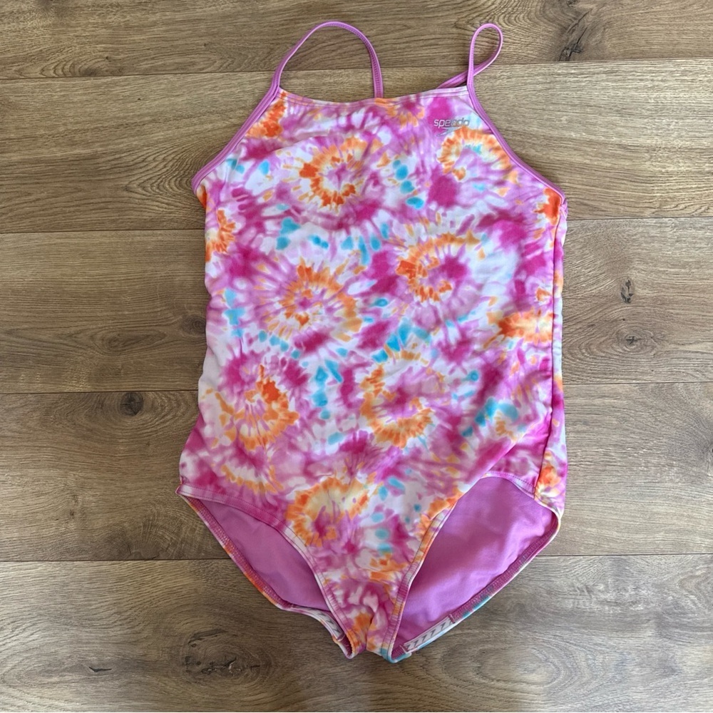 Speedo Pink and Orange Tie-Dye Kids Swim One Piece